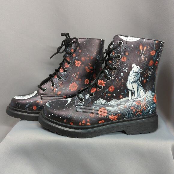 Rogue + Wolf Boots Womens 6.5 Black Lone Wolf Vegan Goth Combat - Picture 1 of 8